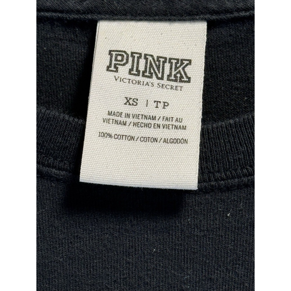 PINK Victoria's Secret Women‎ Top  XS  Black Shirt Cotton Pockets Crew Neck Tee - Picture 7 of 9